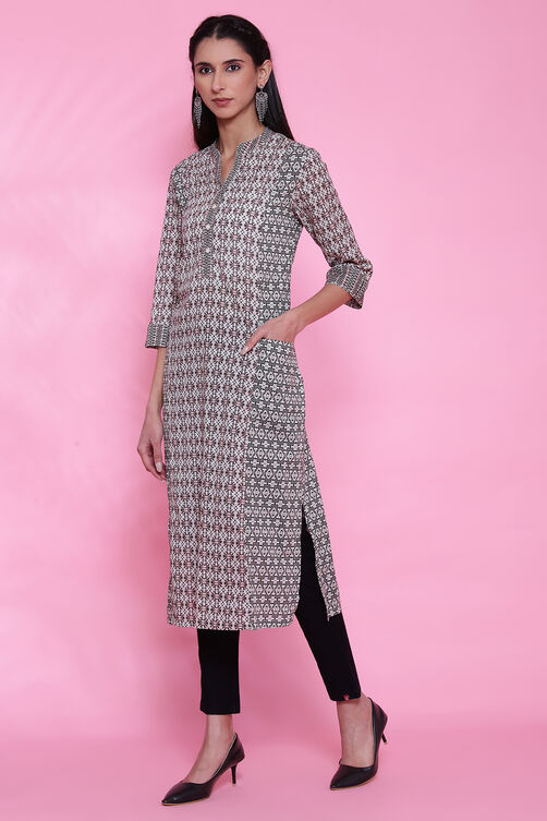 Charcoal Black Cotton Printed Kurta image number 2