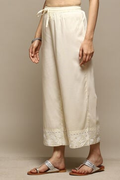 Off White Rayon Relaxed Palazzo image number 2