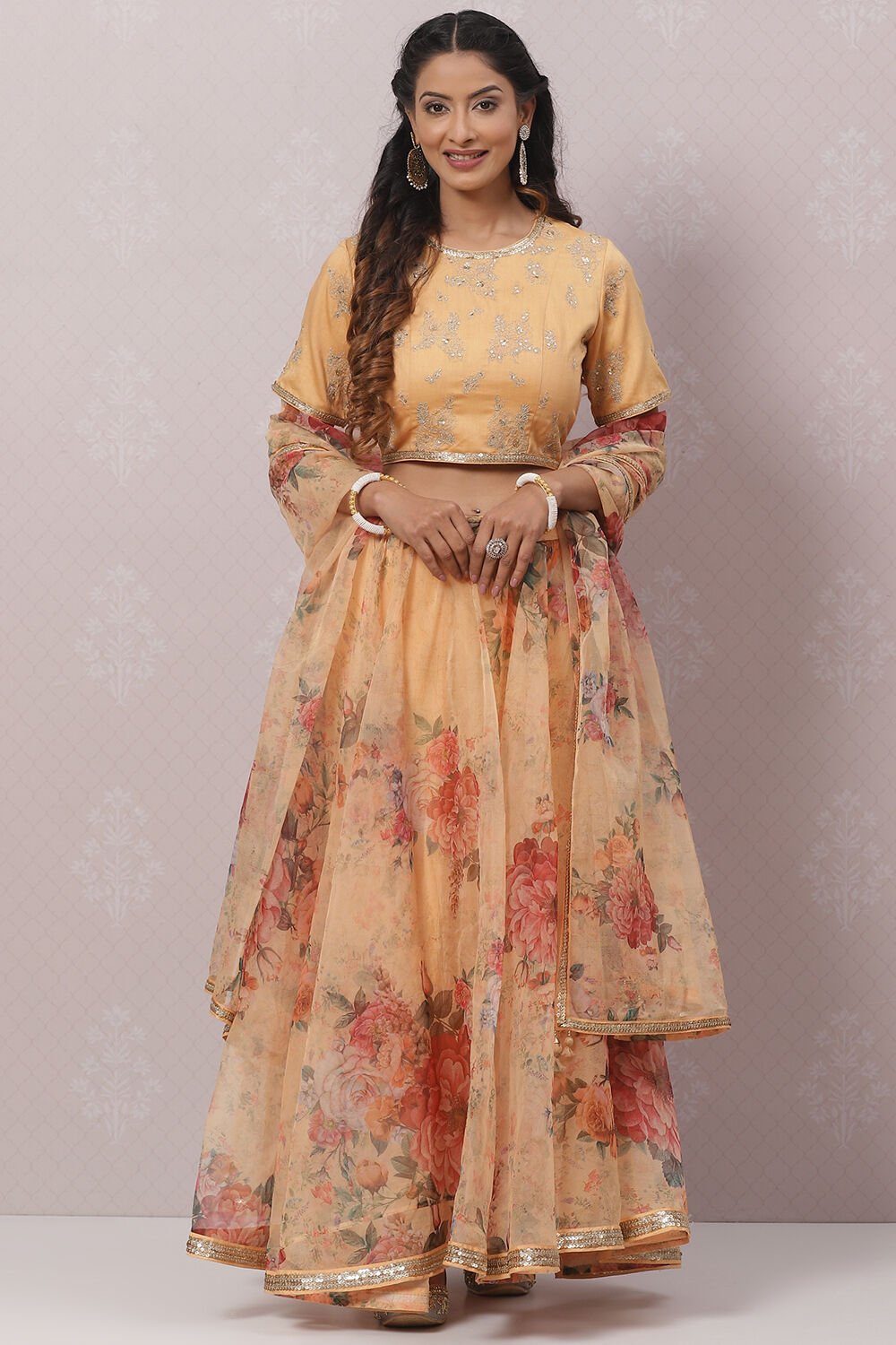 Buy Mango Yellow Poly Cotton Lehenga Set Blouse Lehenga Dupatta