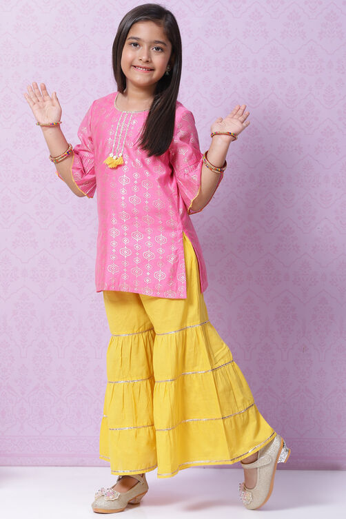 Pink Art Silk Straight Kurta Sharara Suit Set image number 0
