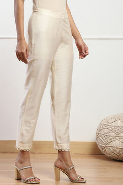 Cream Polyester Slim Yarndyed Pants image number 3