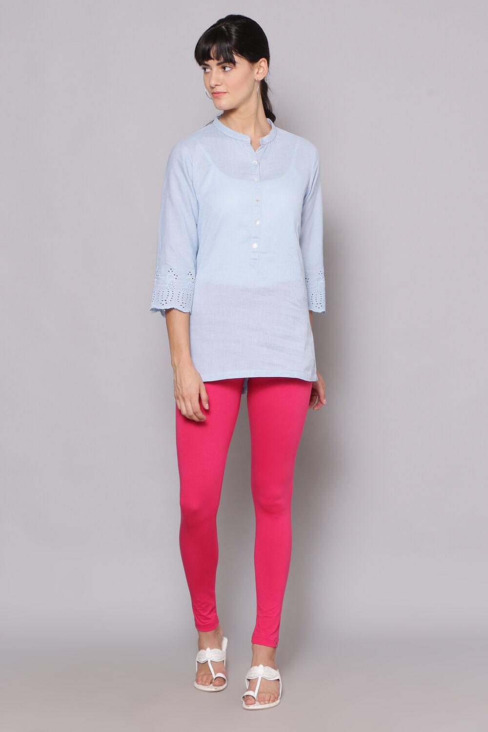 Fuschia Cotton Blend Solid Churidar image number 3