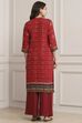 Red LIVA Straight Printed Kurta image number 3