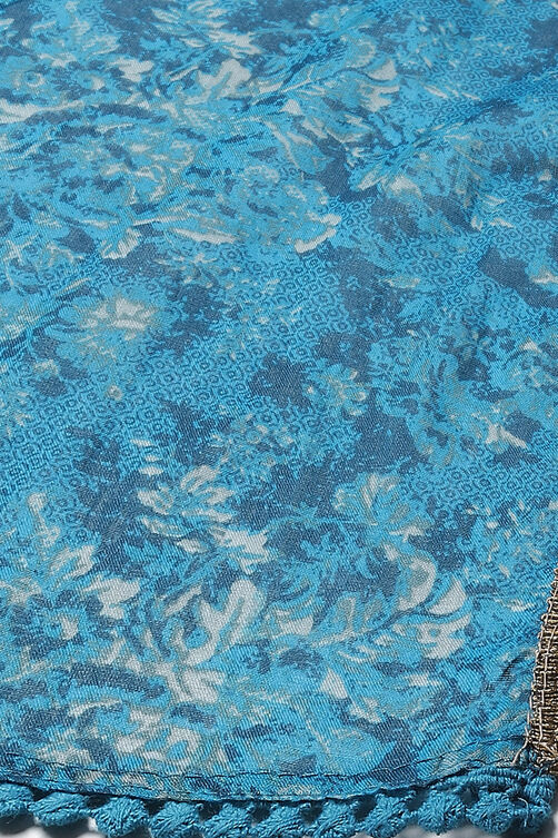 Teal Blue Cotton Flared Kurta Garara Suit Set image number 3