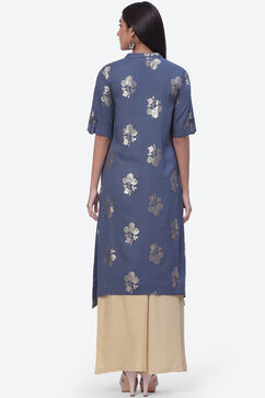 Steel Blue Rayon Asymmetric Kurta image number 4