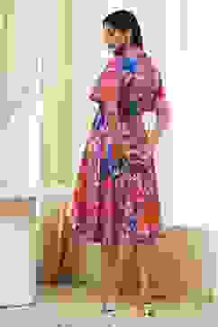 Pink Cotton Printed Flared Dress image number 3