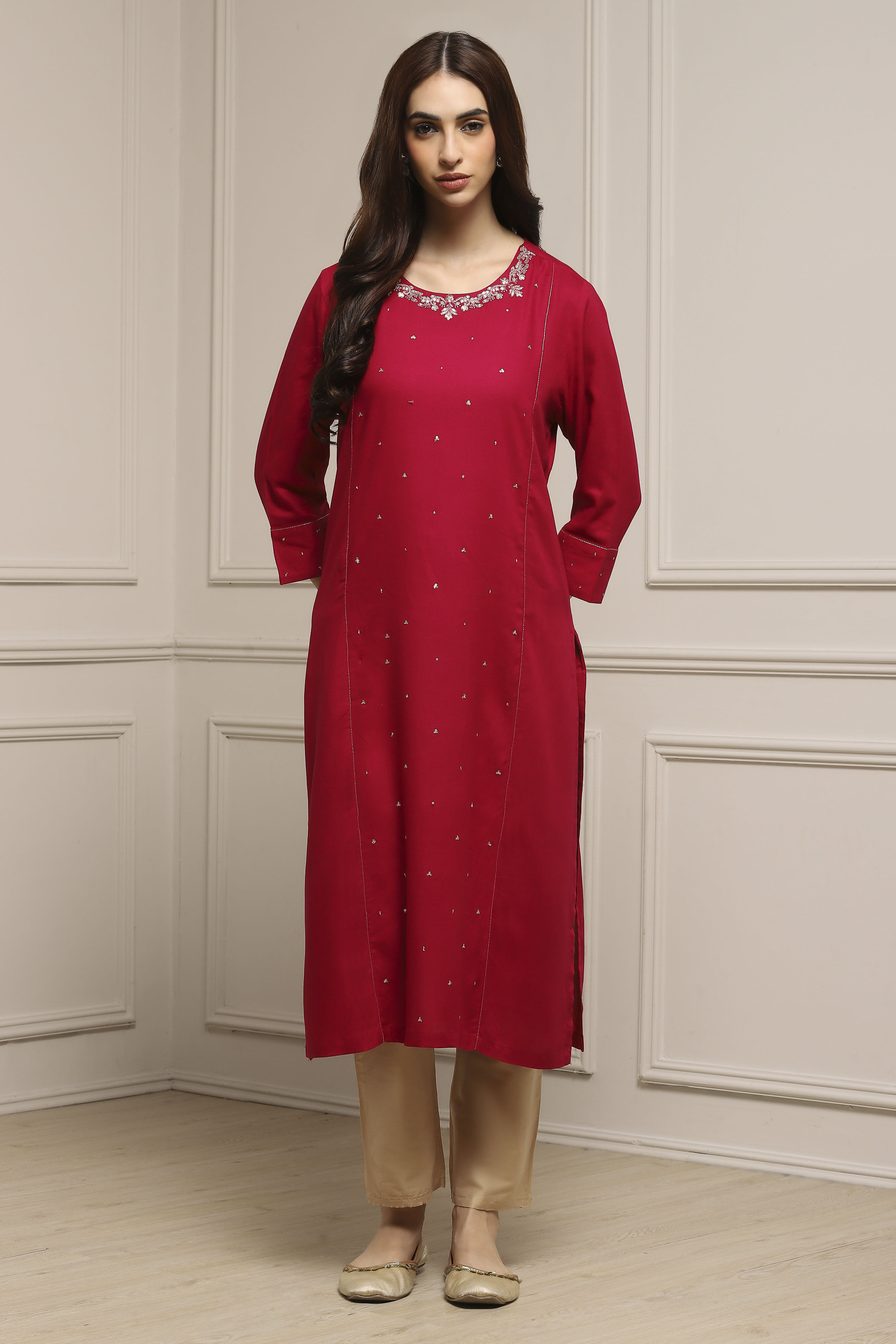 Pink Viscose Rayon Straight Dyed Kurta image number 5