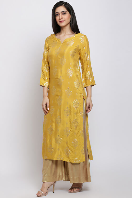 Yellow Viscose Straight Kurta image number 4