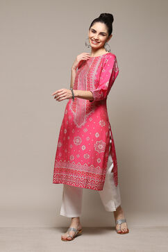 Deep Fuchsia Rayon Straight Printed Kurta image number 0