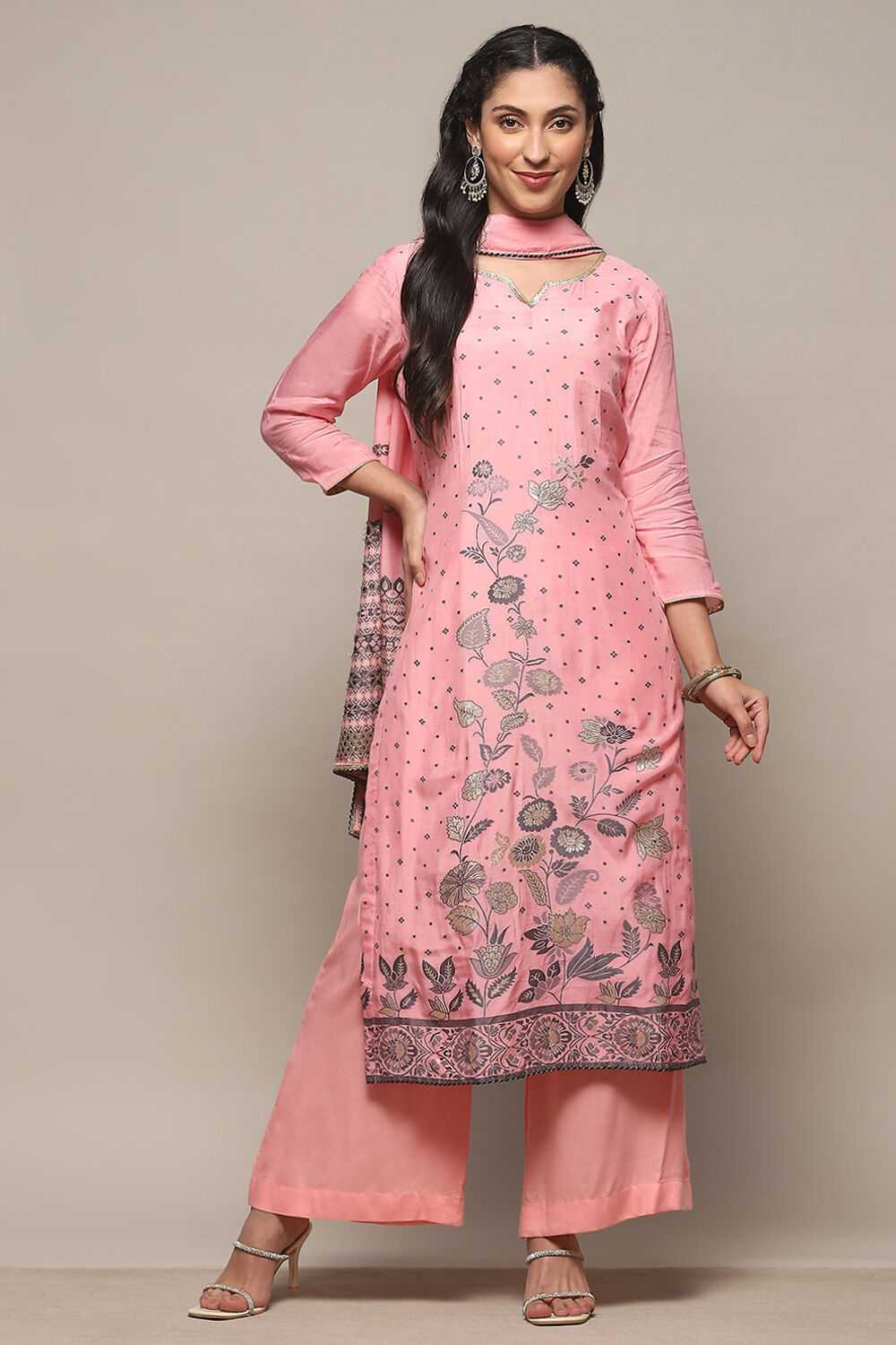 Blue Chanderi Unstitched Suit Set image number 8