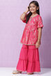 Blue Rayon Flared Printed Kurta Set image number 3