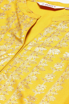 Yellow LIVA Straight Printed Kurta image number 1