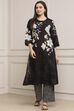 Black Cotton Floral Printed Straight Kurta Set