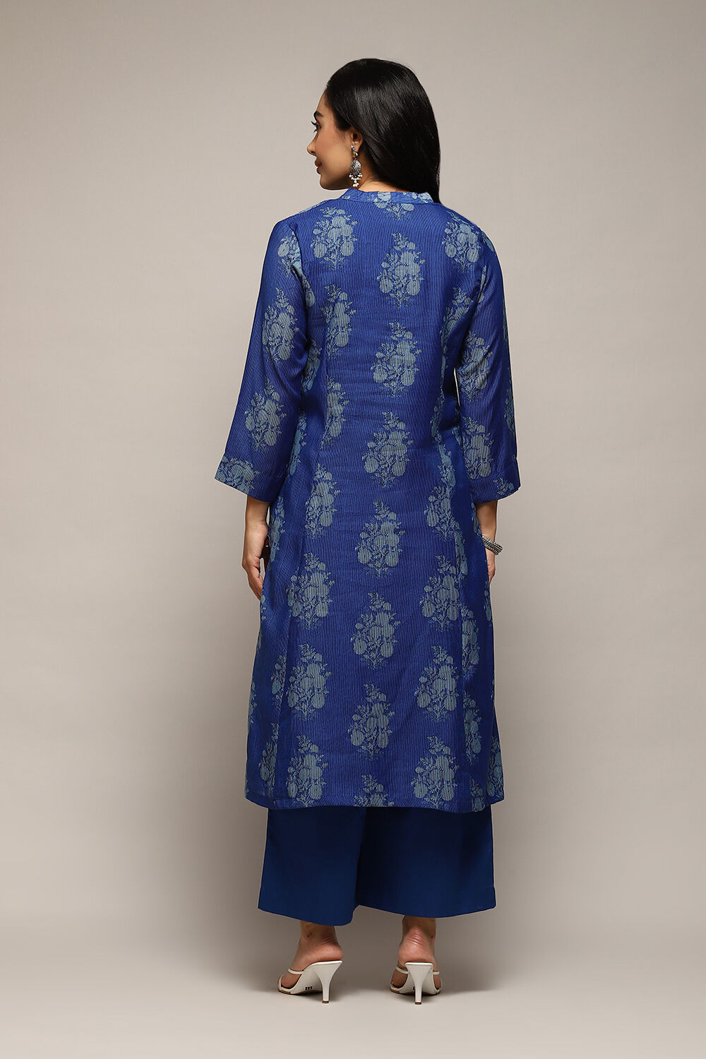 Pink Poly Chanderi A-Line Printed Kurta Palazzo Suit Set image number 4