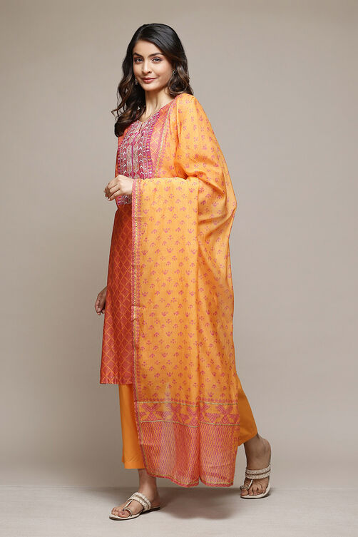 Orange Cotton Blend Straight Kurta Palazzo Suit Set image number 5