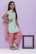 Sea Green Poly Cotton Girls Straight Kurta Salwar Suit Set image number 4