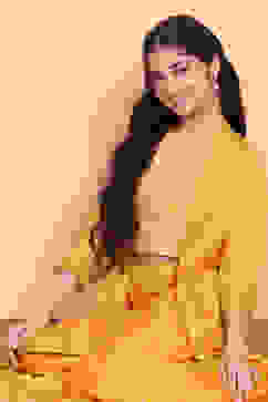 Yellow Printed Festive Fusion Set image number 8