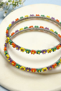 Multicolour Metal And Beads Bangles image number 1
