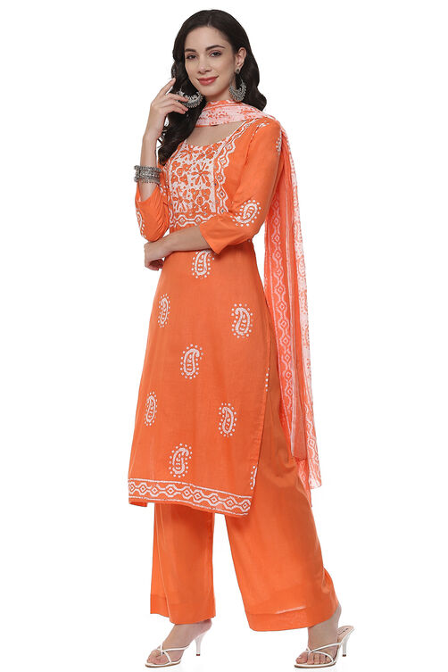 Peach Cotton Blend Unstitched Suit Set image number 5