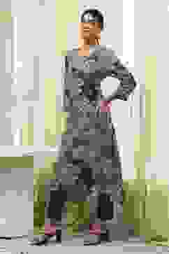 Charcoal Floral Printed Straight Kurta image number 2