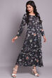 Charcoal Grey Woolen Printed Dress image number 4