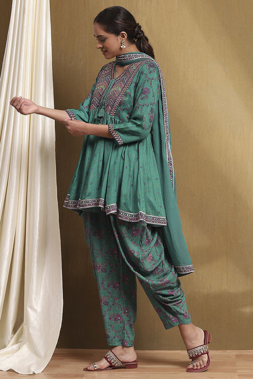 Fuchsia Viscose Floral Printed Peplum Suit Set image number 3