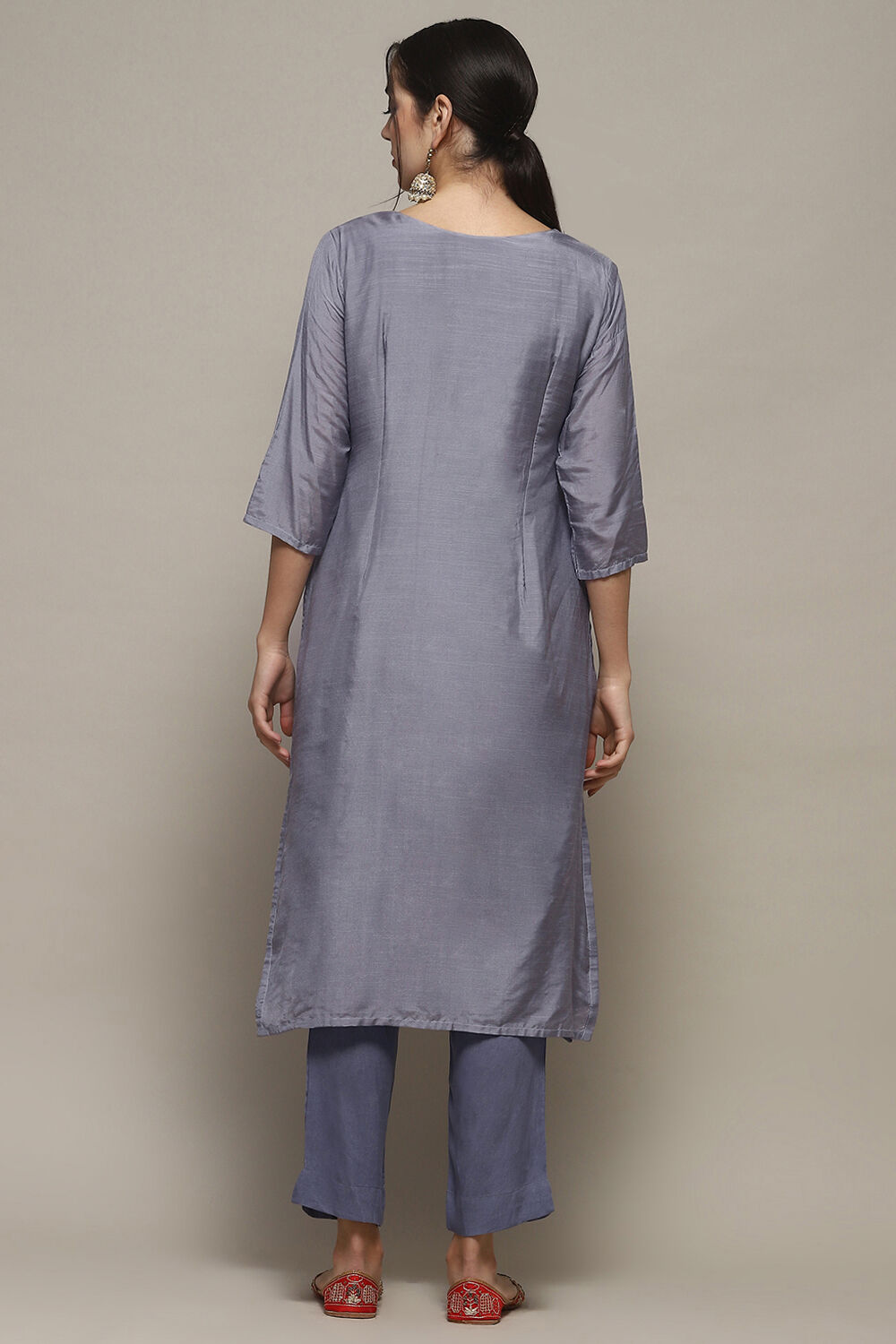 Sky Blue Chanderi Unstitched Suit Set image number 6