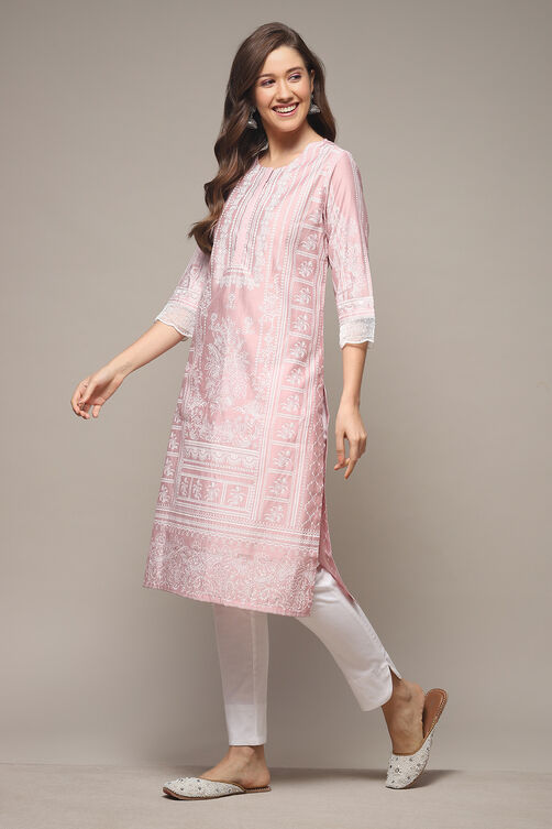 Yellow Viscose Straight Printed Kurta image number 3