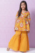Yellow Cotton Flared Printed Kurta Set image number 0