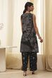 Black Printed Asymmetric Kurta Set image number 4