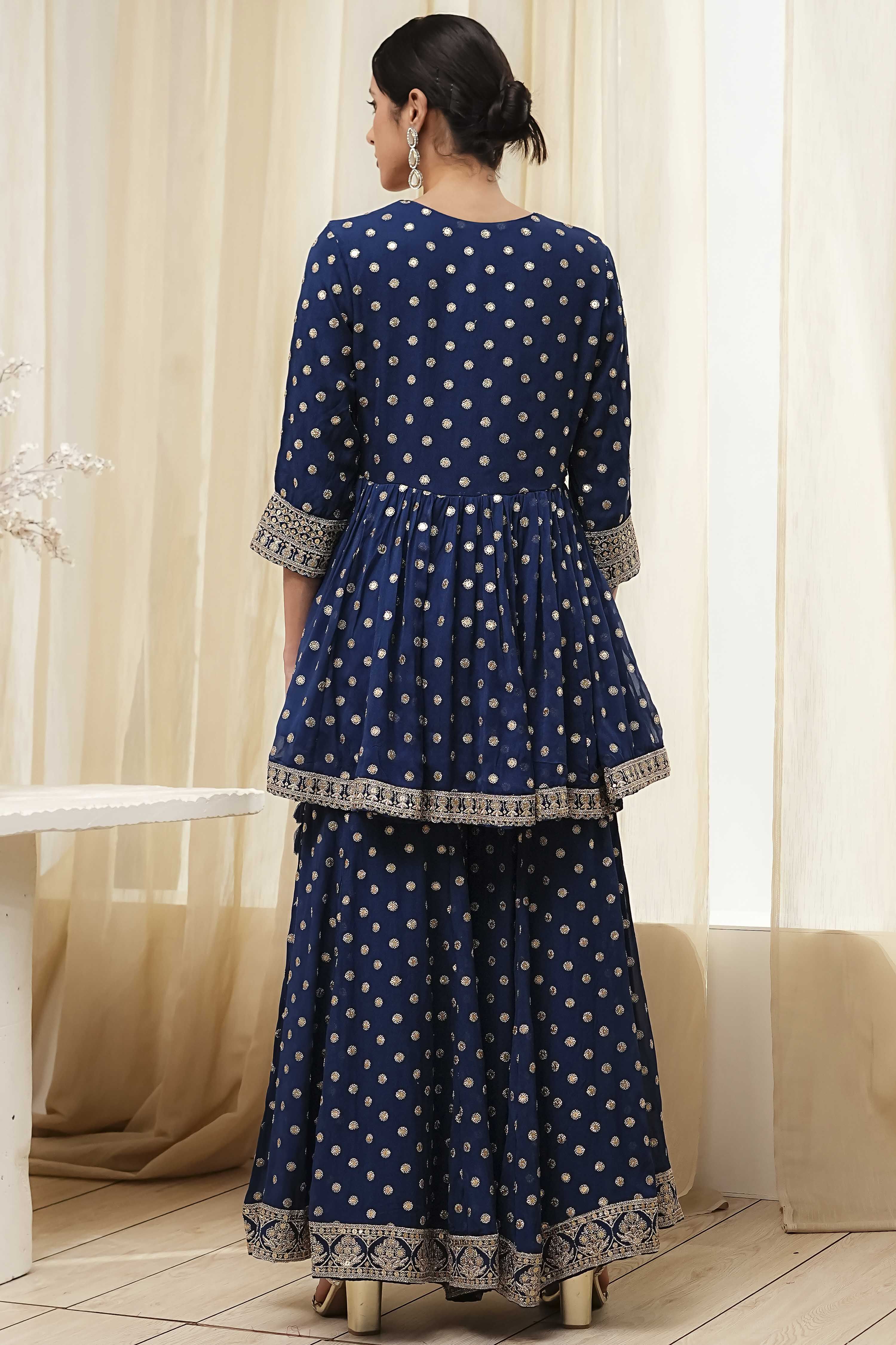 Ivory Georgette Embroidered Peplum Suit Set image number 5