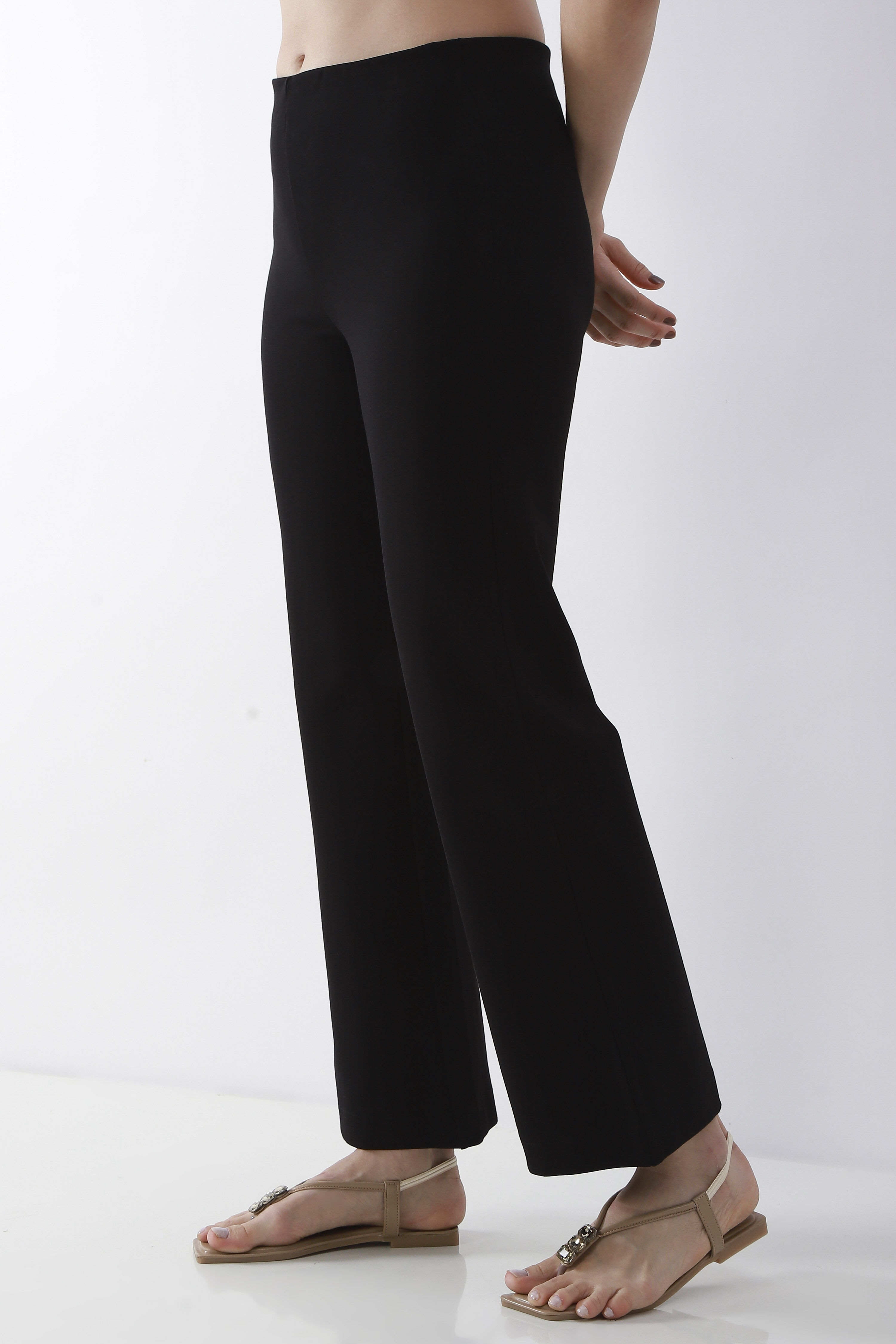Black Rayon Spandex Flared Pants image number 2