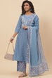 Blue Cotton Straight Kurta Palazzo Suit Set image number 7