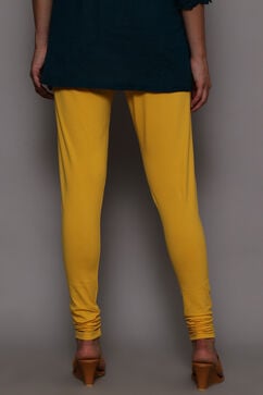 Dark Yellow Cotton Lycra Knitted Churidar image number 3