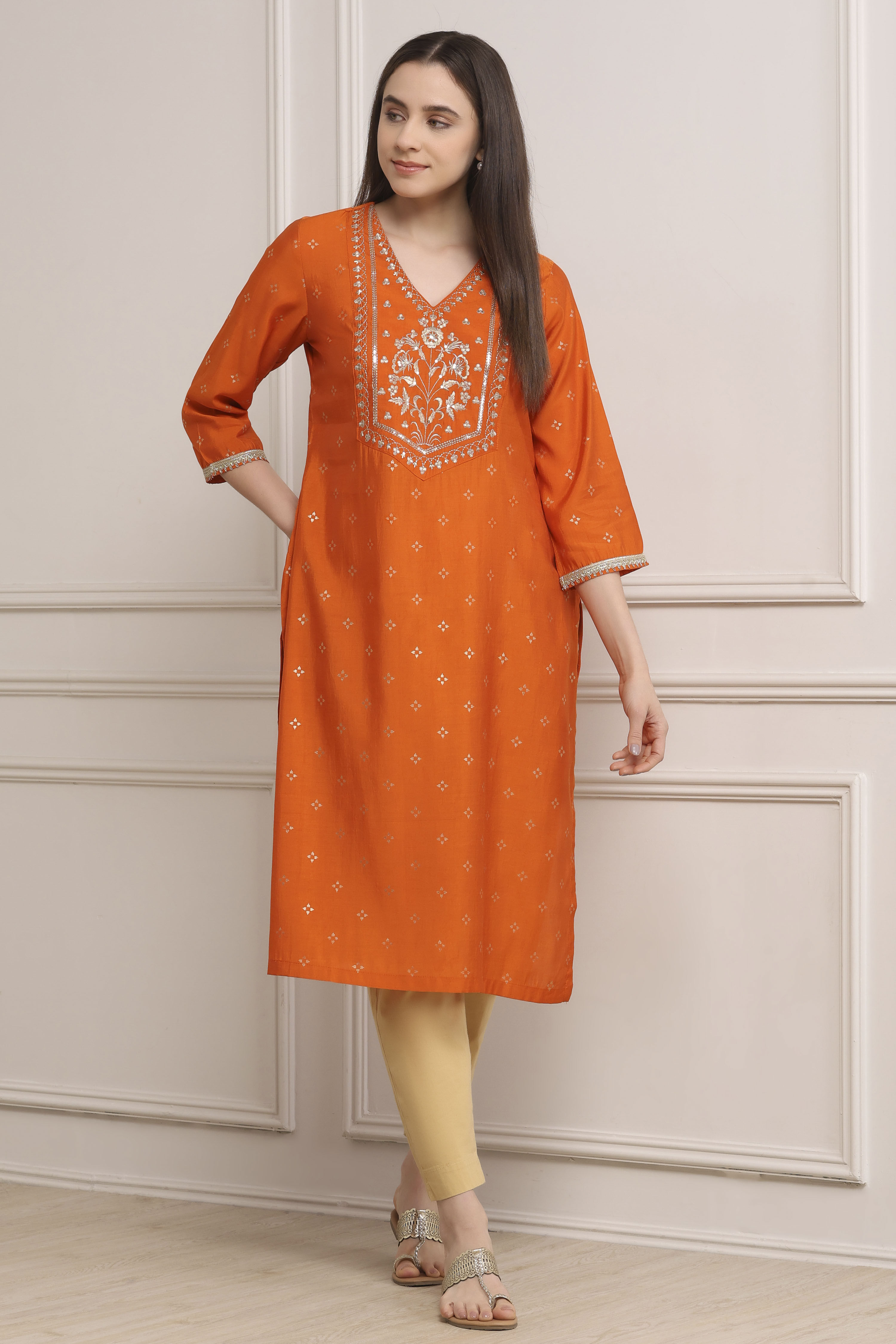 Orange Viscose Rayon Straight Kurta image number 0