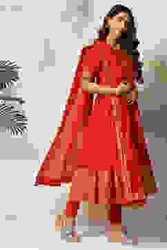 Red Cotton Solid Anarkali Suit Set image number 5