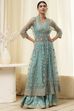 Turquoise Floral Butterfly Net Festive Anarkali Lehenga Set