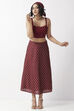 Maroon Art Silk Foil Printed Flared Skirt