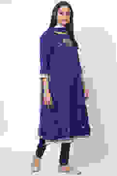 Blue Art Silk A-Line Kurta Churidar Suit Set image number 3