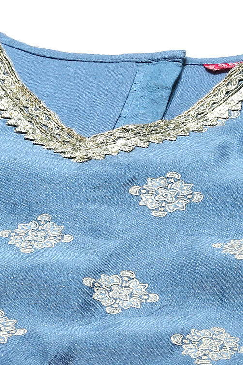 Blue Polyester Short Kurta Printed Suit Set image number 1