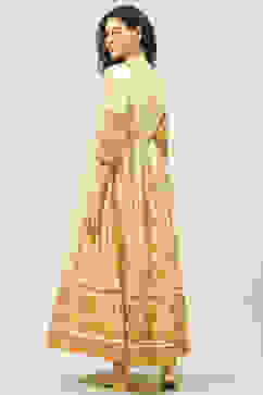 Beige Flared Fusion Printed Dress image number 5