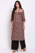 Muddy Pink Cotton Kalamkari Printed Kurta image number 2