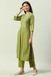 Plum Printed Rayon Straight Kurta Regular Pants Suit Set image number 3