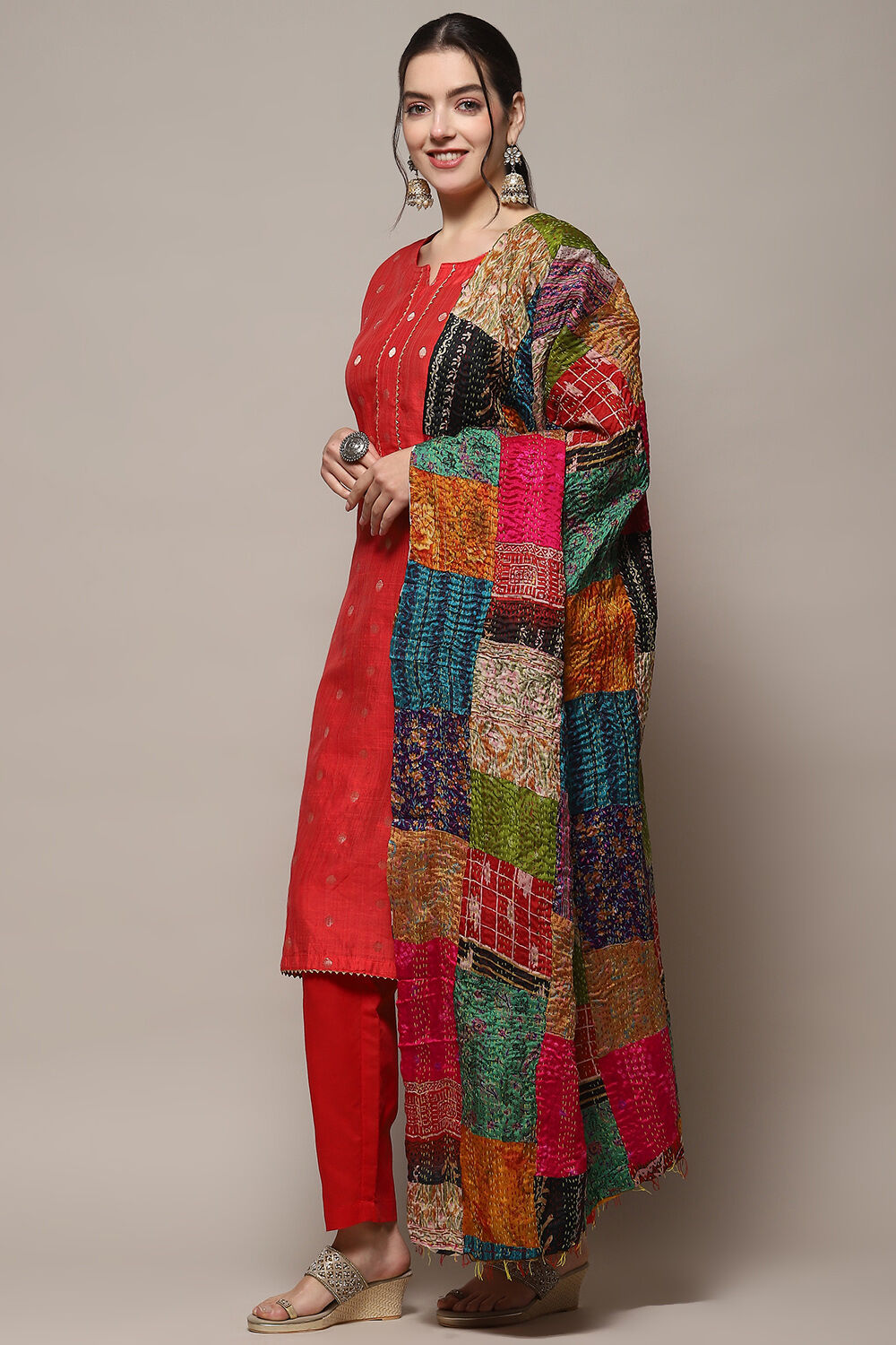 Green Cotton Unstitched Suit set image number 5