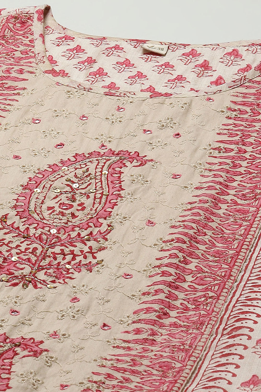 Beige Pink Chanderi Unstitched Suit set image number 2