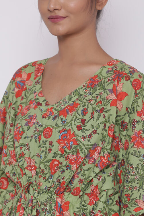 Green Cotton Printed Loungewear Kaftan image number 1