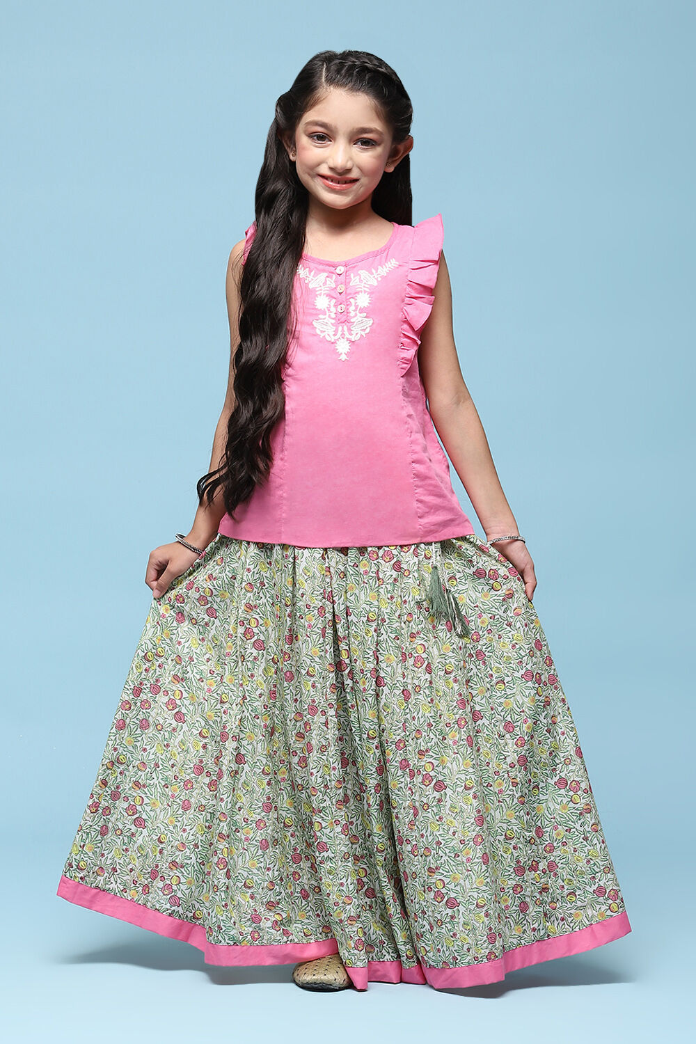 Multicolor Cotton Straight Printed Kurta Skirt Suit Set image number 6