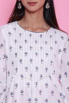 White And Blue Cotton Printed Kurta Dress image number 2