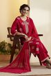 Red Nylon Straight Suit Set