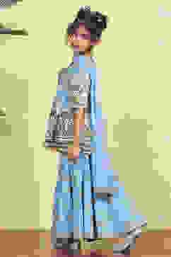 Blue Cotton Printed Straight Sharara Suit Set image number 6